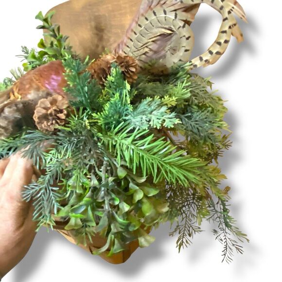 Pheasant Basket Pine Floral Decor Arrangement Holiday Festive - Picture 5 of 7